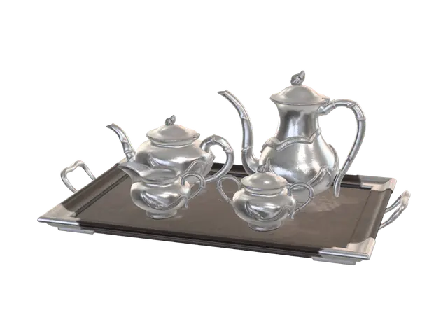 Service à Tea - Silverware 3D model, vytvořený pomocí AI
