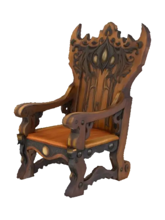 medieval fantasy wooden chairs made of wood and horn for a fantasy guild hall 3D model, vytvořený pomocí AI