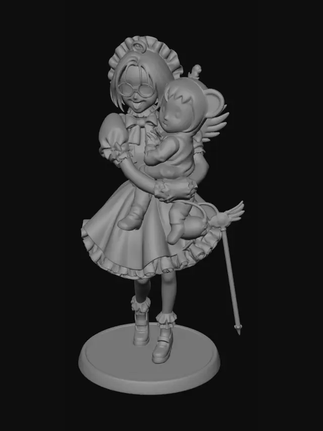3D model for Three-View 3D Modeling Reference: Pink Dress Girl with Teddy Bear