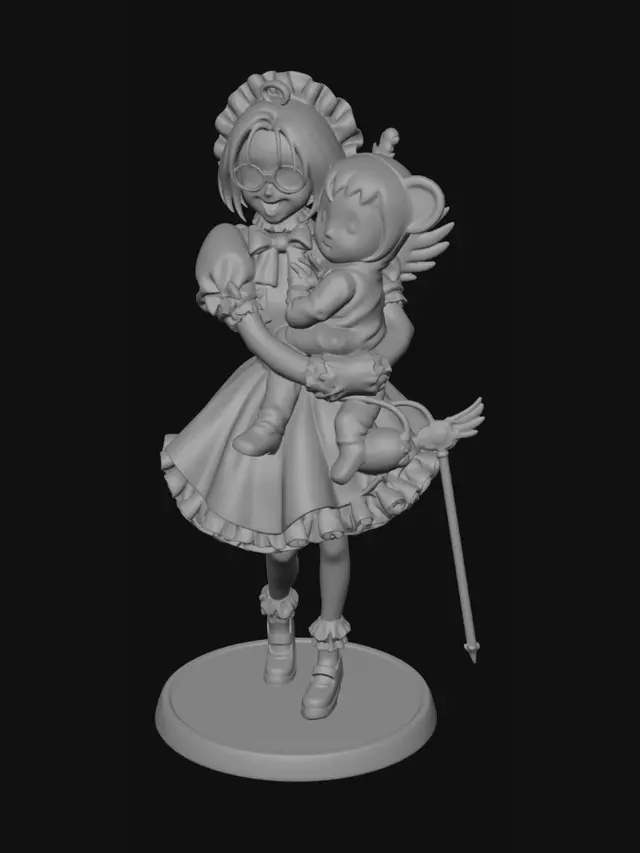 3D model for Three-View 3D Modeling Reference: Pink Dress Girl with Teddy Bear