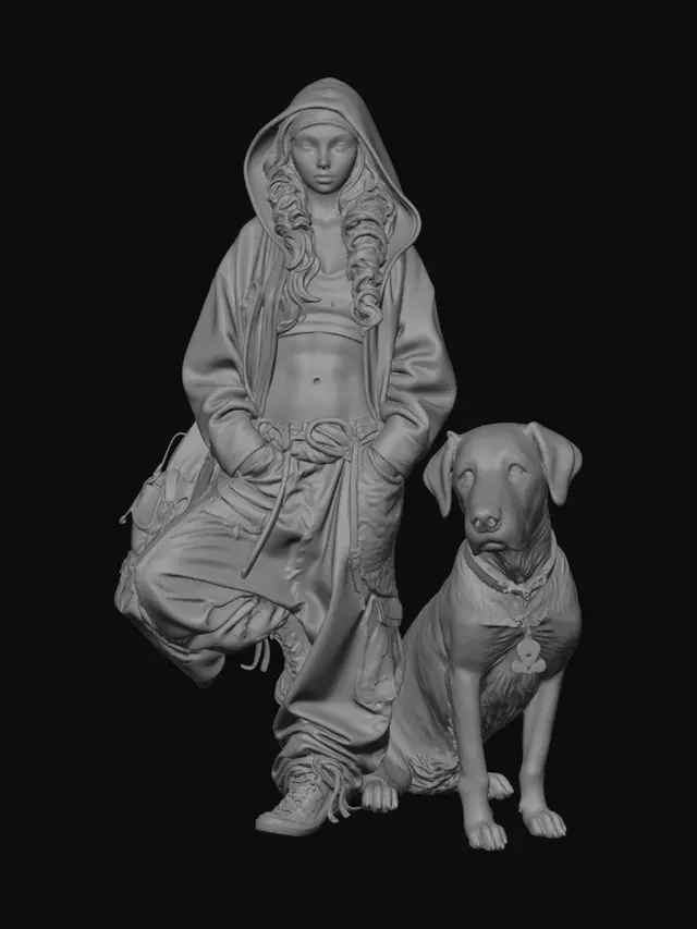 3D model for Hooded Wanderer and Her Dog