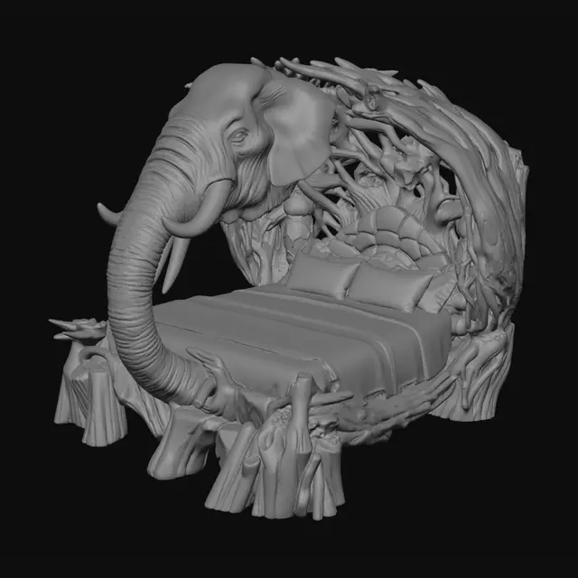 3D model for Wooden Elephant Bed