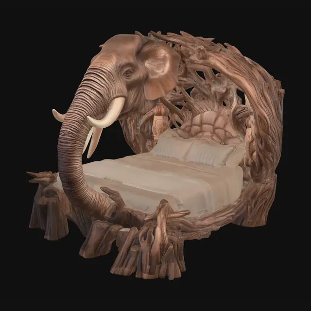 3D model for Wooden Elephant Bed