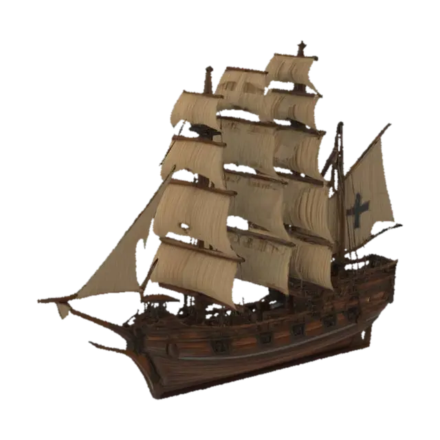 A majestic wooden sailing ship, featuring a robust hull crafted from dark,… - Maritime 3D model, vytvořený pomocí AI