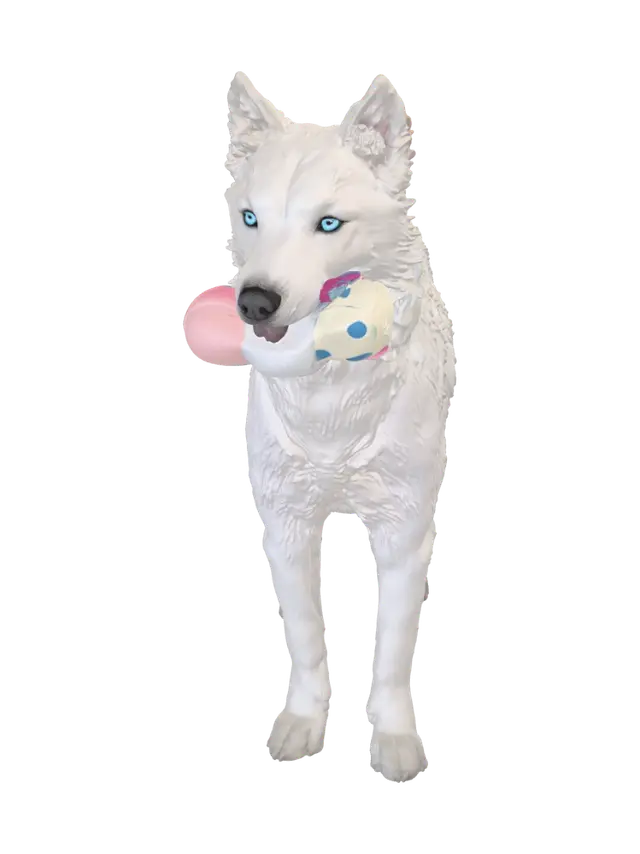 3D model for White Husky in Living Room with Blue-Lit Speakers