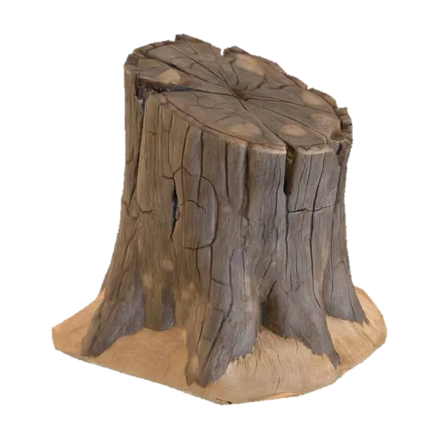 a old tree stump, sawed off, grey and washed off by sand 3D model, vytvořený pomocí AI