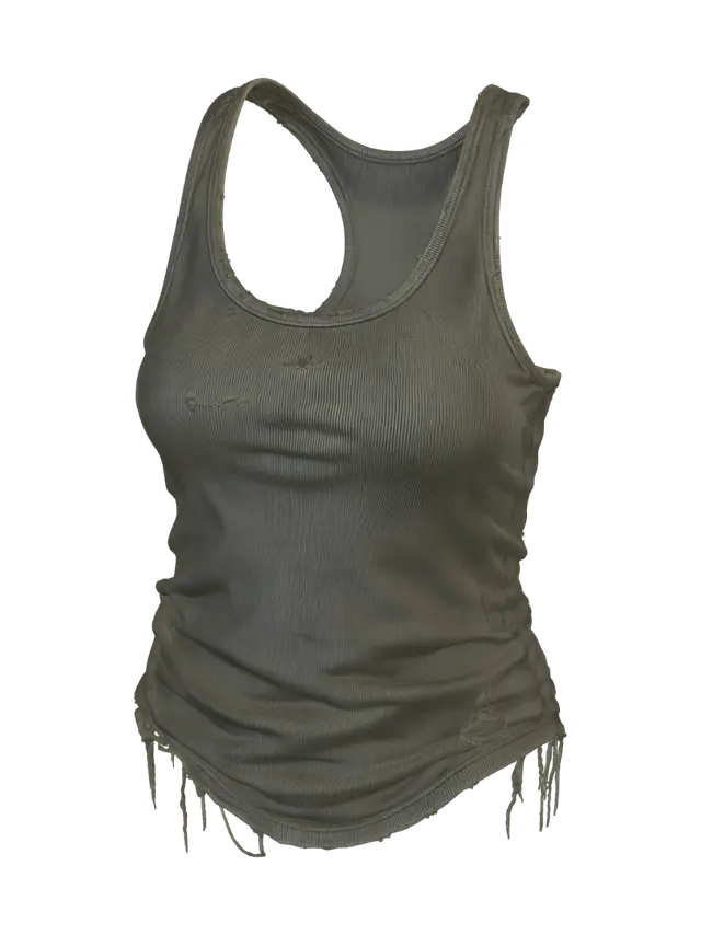 Modèle 3D Distressed Olive Tank Top - Torn, généré par IA