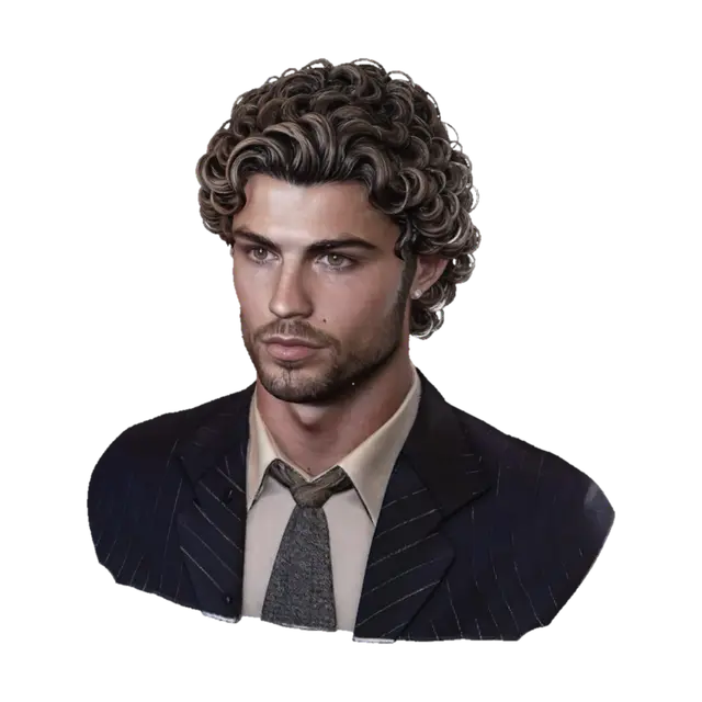 Curly-Haired Gentleman Portrait - Portraits 3D model, vytvořený pomocí AI