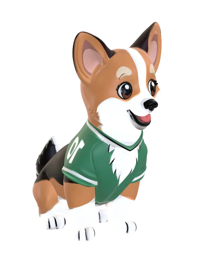 Cute cartoony chibi Pembroke Welsh Corgi puppy, stylized mascot look. Tricolor… - Mexico 3D model, vytvořený pomocí AI