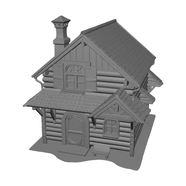3D model for Queen Anne Victorian hobbit house with one window, single story, detailed distressed siding, distressed door, detailed gable, window shutters, realistic architecture, highly detailed model,