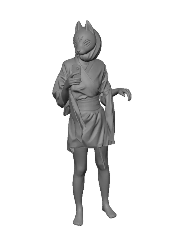 3D model for Kitsune Mask in a Floral Kimono