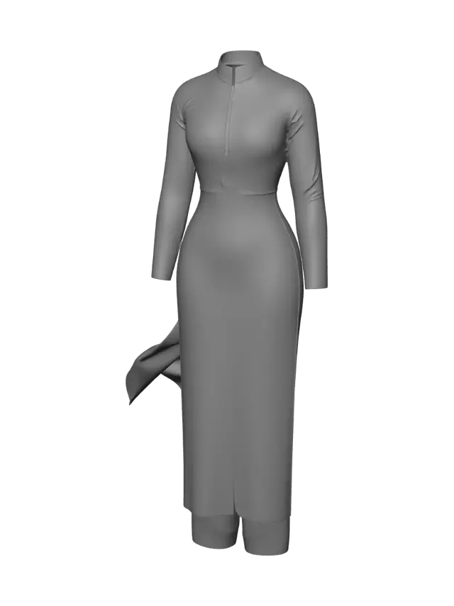 3D model for Back View Grid Pattern Dress with Draped Train