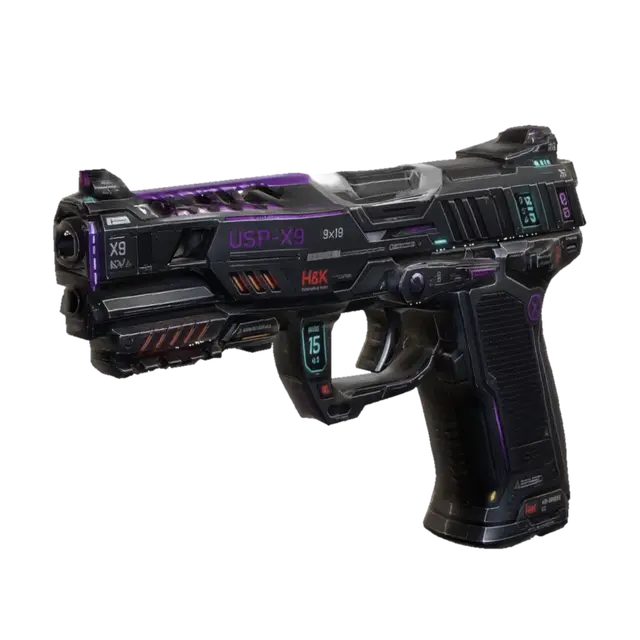 USP-X9 Neon Assault Pistol - Lowpolly 3D model, vytvořený pomocí AI