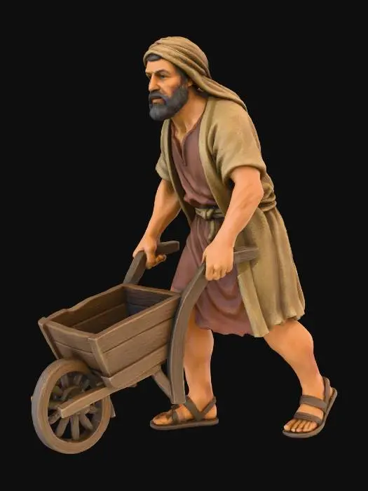 3D model for Worker with Wheelbarrow