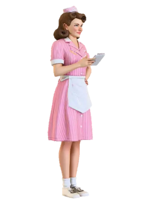 Waitress in Pink Dress - Service 3D model, vytvořený pomocí AI