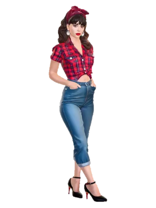 Pinup in Red Plaid - Sandals 3D model, vytvořený pomocí AI