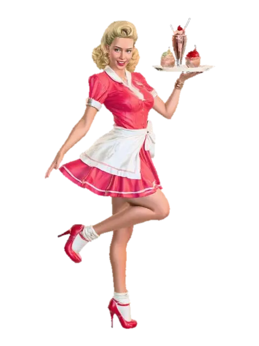 Retro Diner Waitress with Desserts - Highheels 3D model, vytvořený pomocí AI