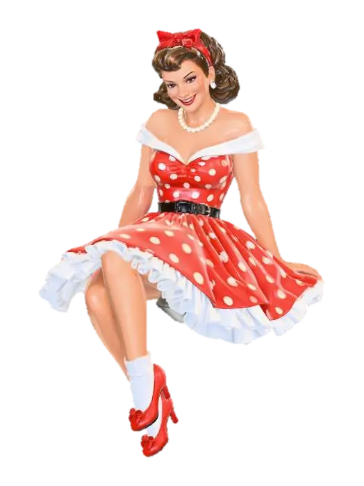 Pin-Up Girl in Red Polka Dot Dress - Sandals 3D model, vytvořený pomocí AI