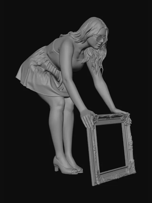 3D model for Red Floral Dress Leaning Toward a Mirror