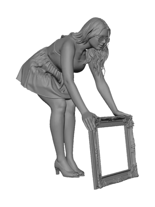 3D model for Red Floral Dress Leaning Toward a Mirror