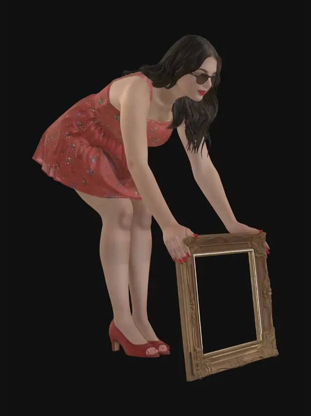 3D model for Red Floral Dress Leaning Toward a Mirror