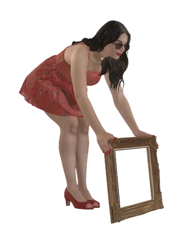 3D model for Red Floral Dress Leaning Toward a Mirror