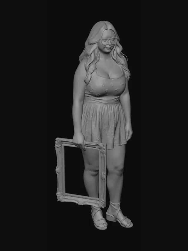 3D model for Portrait in a Red Floral Dress