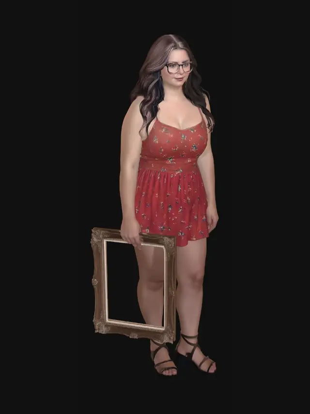 3D model for Portrait in a Red Floral Dress
