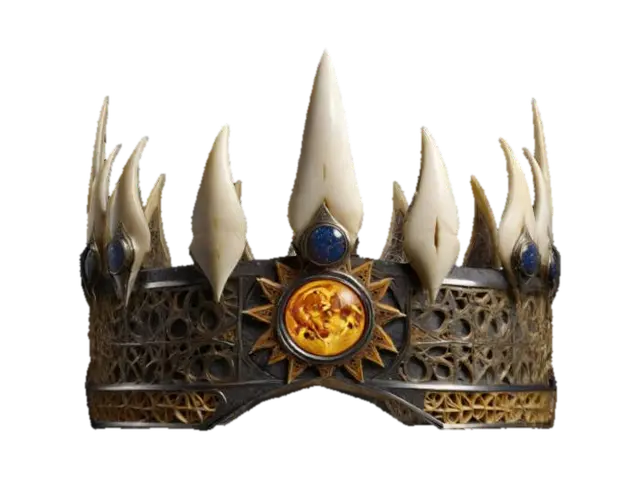 Modello 3D #ChronoForgeWeapon#, Sculpt a regal crown that merges ancient bone spikes, medieval… - Solar, generato dall’IA