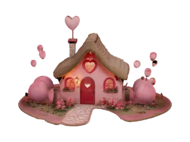 #valentine#,Design a dreamy Valentine’s Day hut with a whimsical, heart-themed exterior… 3D model, vytvořený pomocí AI