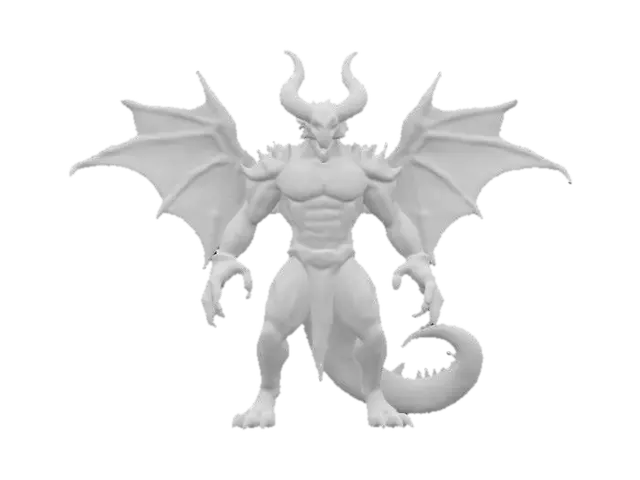 3D model for #game figure#, "Create a powerful humanoid Infernal Dragon Lord model with immense physique, detailed scales, and intimidating draconic features. Armor plating and fiery glowing veins intricately cover muscular form. Include elaborate horns, wings, sharp claws, and volcanic textures featuring molten rock-like cracks. Pose confidently, conveying raw power and fierce dominance, enhanced by intense fiery glowing highlights."







