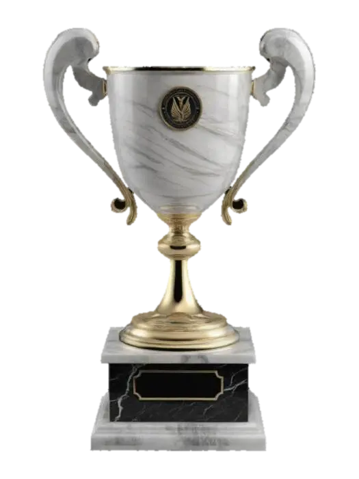 Design an elegant 1st place award featuring a large, ornate gold trophy cup mounted… - Victory 3D model, vytvořený pomocí AI