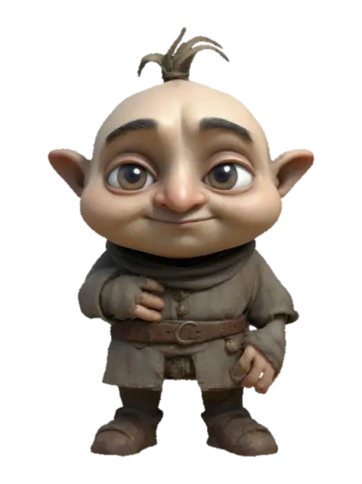 Modello 3D Design a whimsical chibi Igor from The Hunchback of Notre Dame with a short, rounded…, generato dall’IA