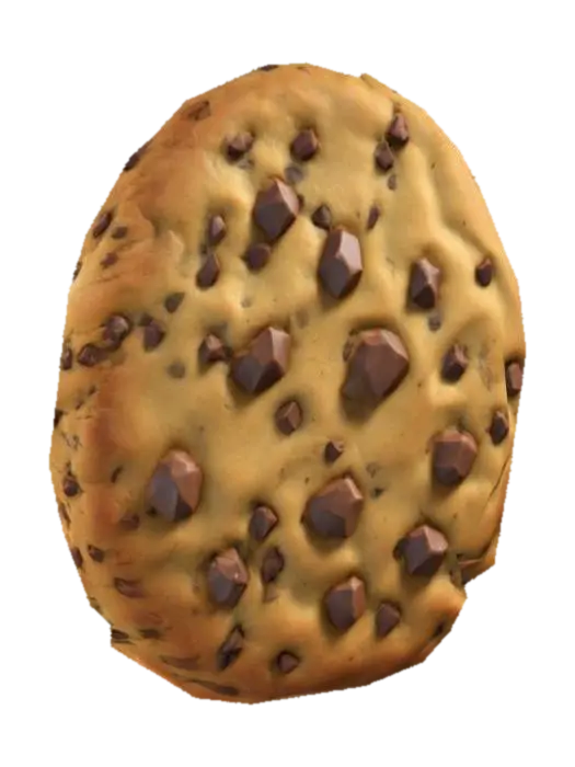 Create a large, low-poly chocolate chip cookie with a golden-brown surface, soft… 3D model, vytvořený pomocí AI