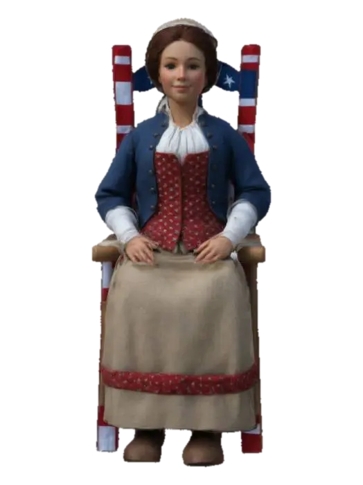 #women#, Create a realistic model of Betsy Ross seated in a wooden colonial-era… 3D model, vytvořený pomocí AI
