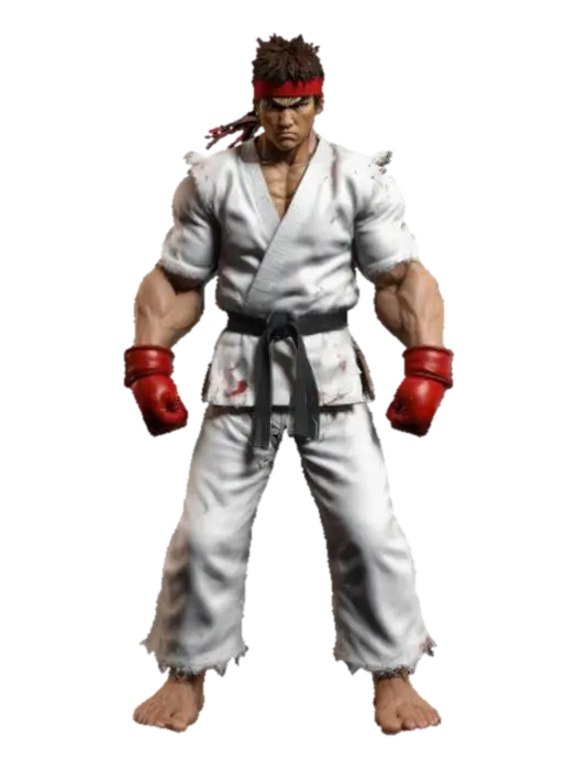 #game figure#, Design a highly detailed, realistic 3D model of Ryu from Street Fighter, capturing his… - Anime 的 AI 生成 3D 模型