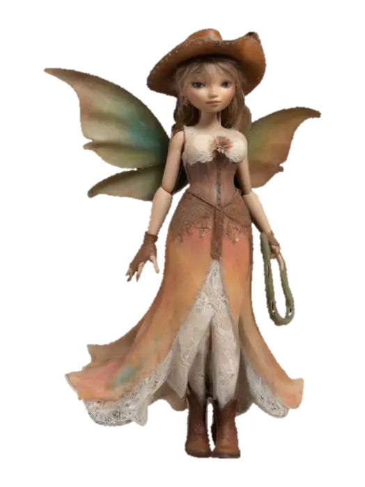 #fairy#, Stylized 3D model of a charming Wild West Fairy Princess; slender… - Wildwest 3D model, vytvořený pomocí AI