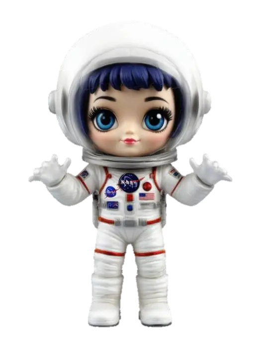 Chibi style, Katy Parry as a blue origins Astronaut, figure - Celebrity 3D model, vytvořený pomocí AI