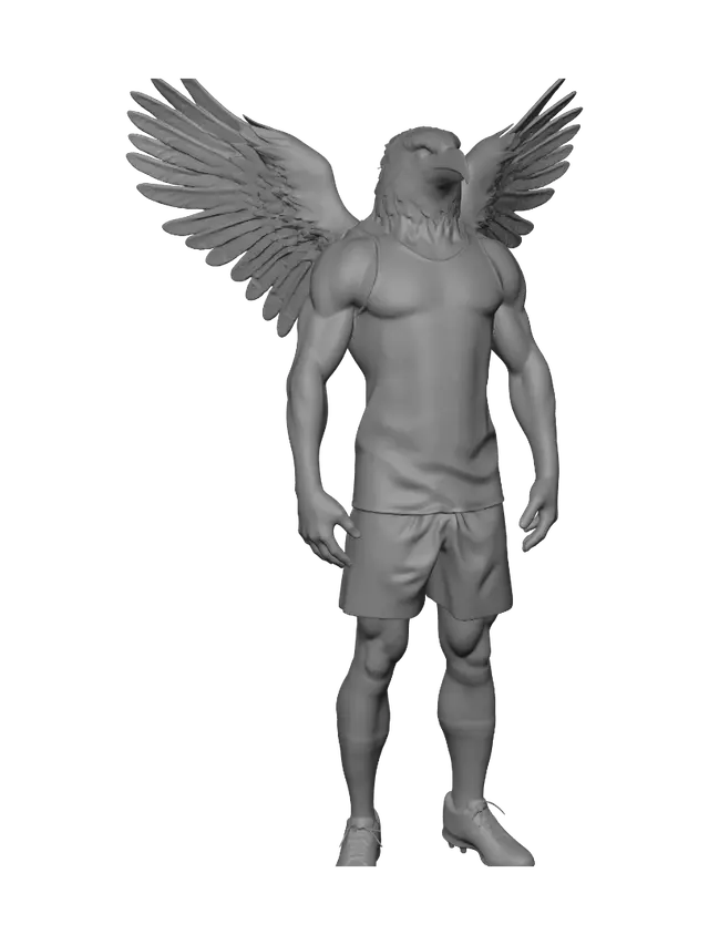 3D model for Muscular Bald Eagle soccer player for team USA, wearing a red white and blue, cool design tank top.
