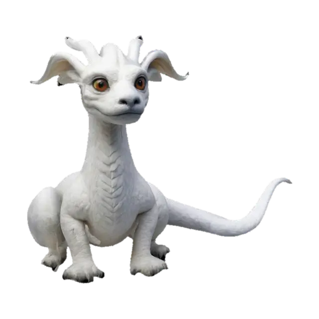 a lifelike 3D model of Falkor from The NeverEnding Story. Design a long, serpentine… - Furry 3D model, vytvořený pomocí AI