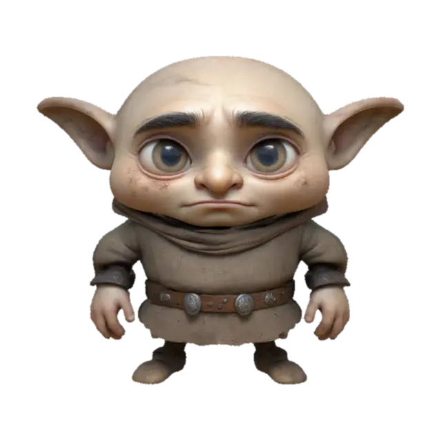 Modello 3D Design a whimsical chibi Igor from The Hunchback of Notre Dame with a short, rounded…, generato dall’IA