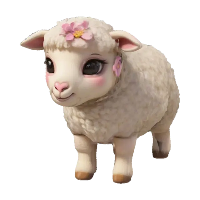 #garden#, Cartoon-style 3D model of a cute, happy spring lamb with a chubby body,… 3D model, vytvořený pomocí AI