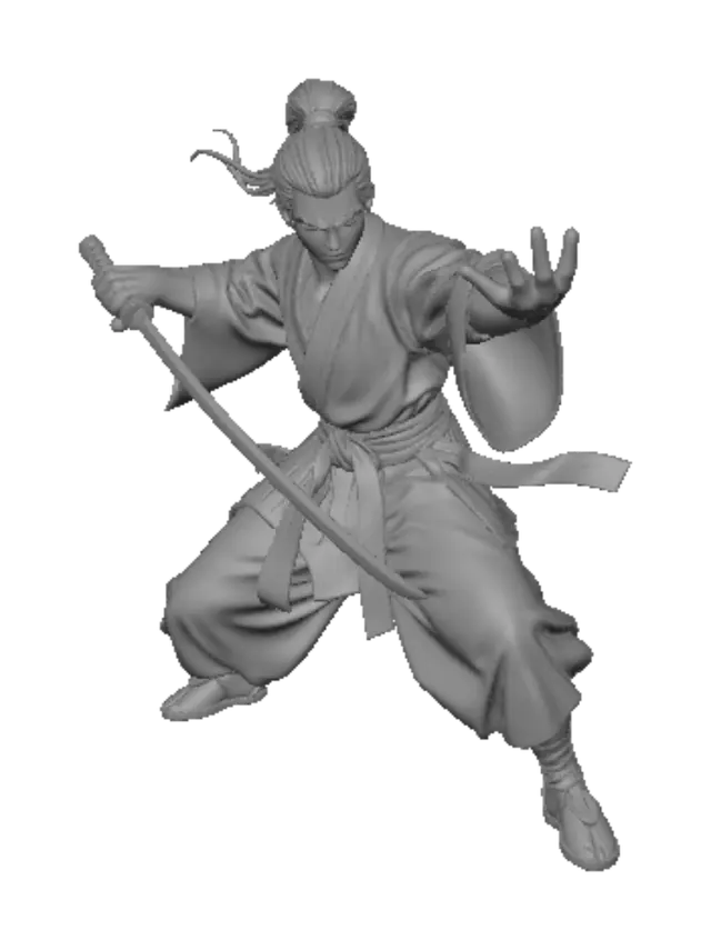 3D model for Vorrei creare un action figure di tanjiro con la katana in mano mentre effettua un kata e crea le sue fiamme tipiche