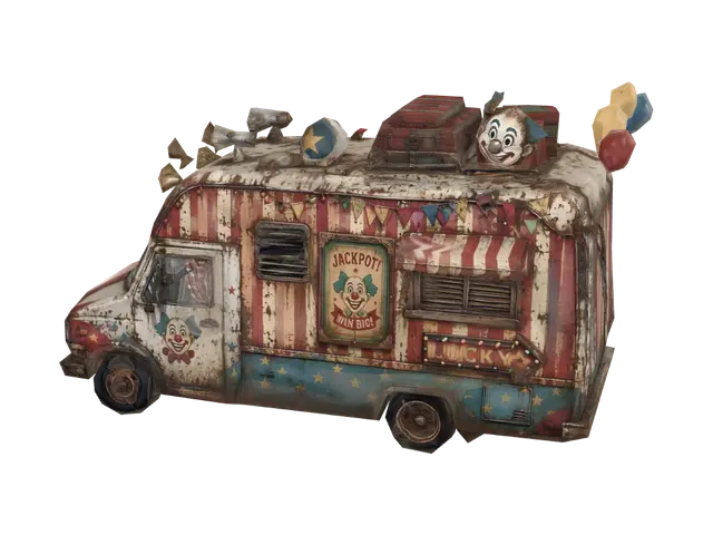 3D model for Rusty Circus Bus with Jackpot Clown and Balloons