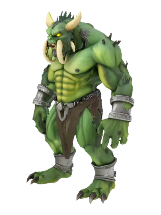 A highly detailed fantasy monster model with a massive, muscular body and rough, pale… - Test 3D model, vytvořený pomocí AI