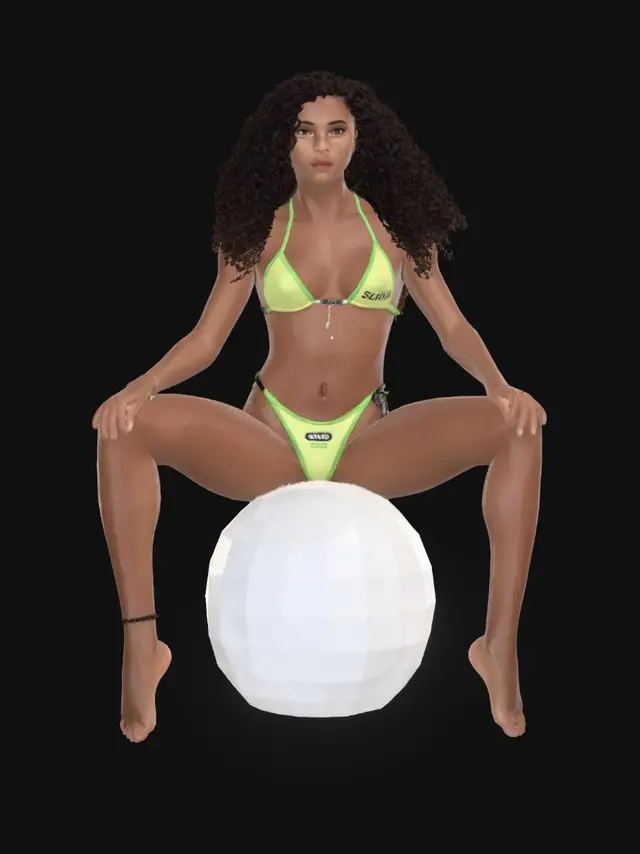 3D model for Neon Green Bikini Pose on White Sphere