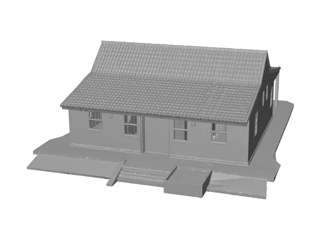 3D model for Desert Cottage with Tile Roof and Blue Trim