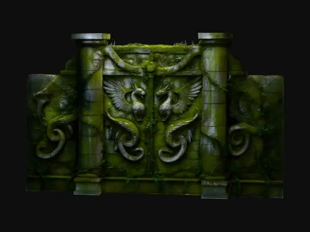 3D model for dark fantasy forest stone wall with connecting pillar
