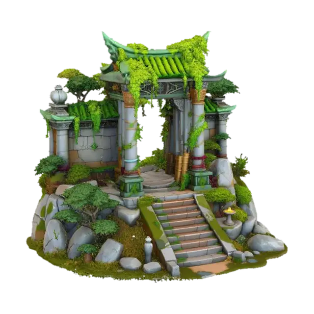 Architecture & Base Elements Generate a 2D modular asset pack titled “Frogfolk… - Statues 3D model, vytvořený pomocí AI