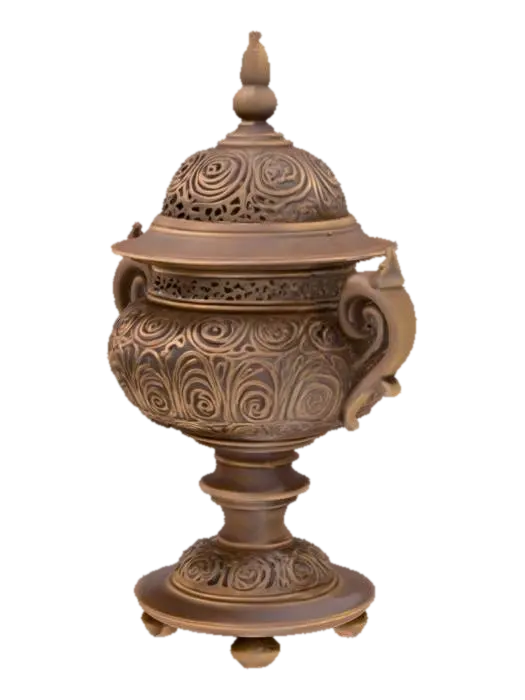 3D model for an incense burner, looking like a plot, made out of metal